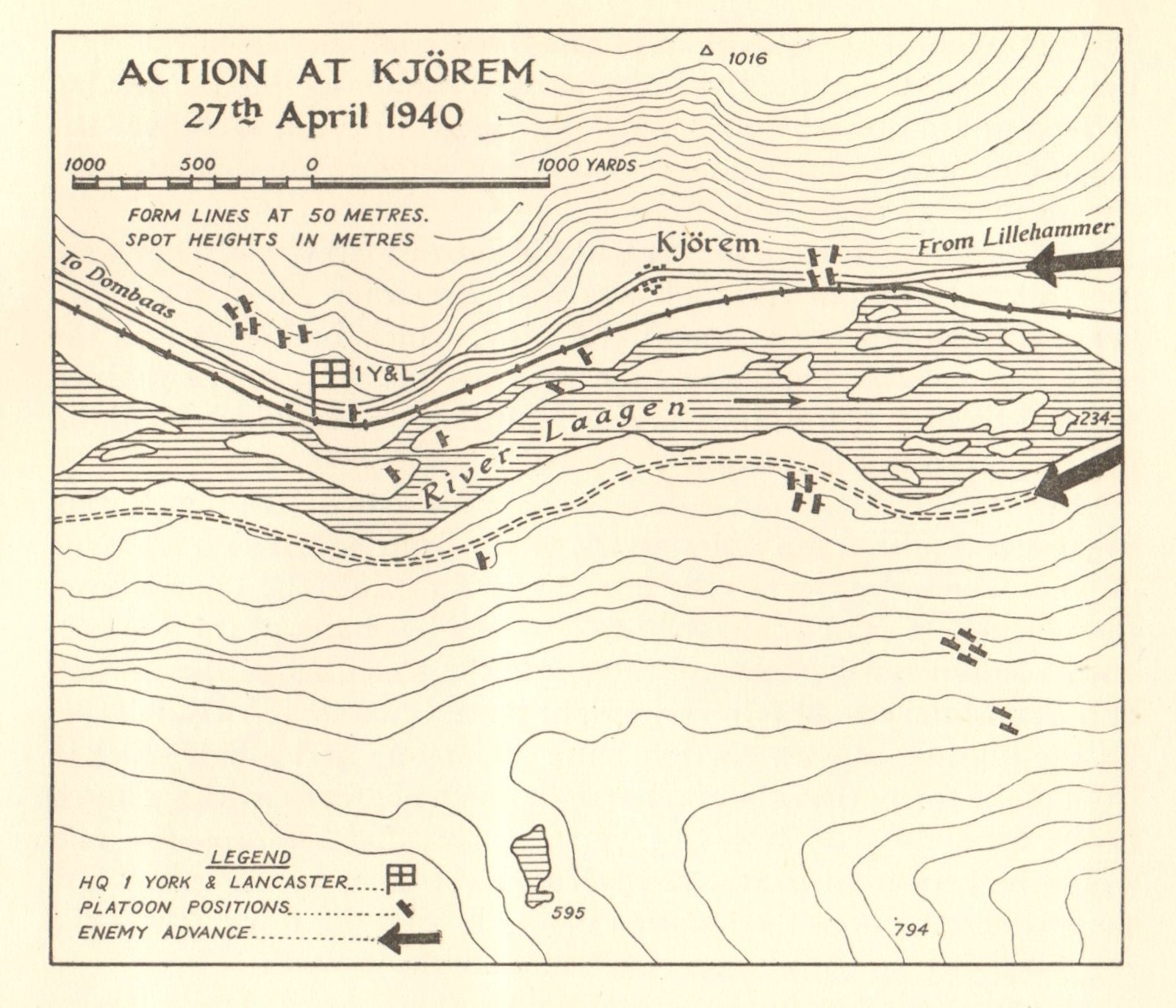 World War 2 Norway Campaign Kjorem 27 April 1940 German Invasion SMALL 1952 map